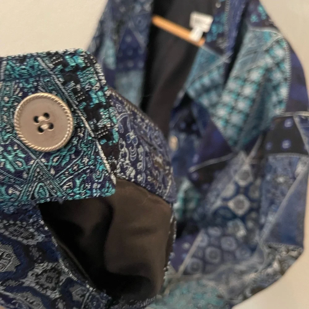 Turquoise and Blue Patchwork Jacket by Coldwater Creek (Size PL) - Picture 3 of 9